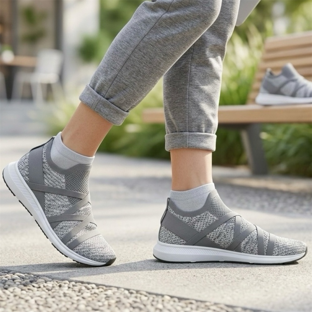 Eileen Fisher Xanady Gray White Mesh Stretch Slip-on Comfort Sneaker Women Sz 7